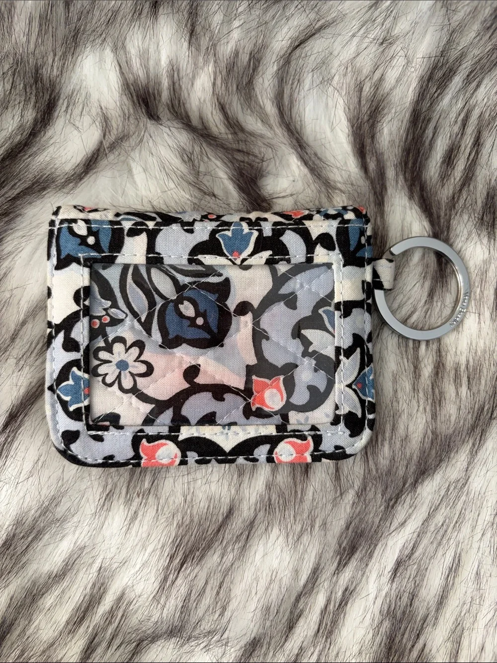 Vera Bradley Floral Pattern ID Window Card Holder Keyring - Blue & Coral